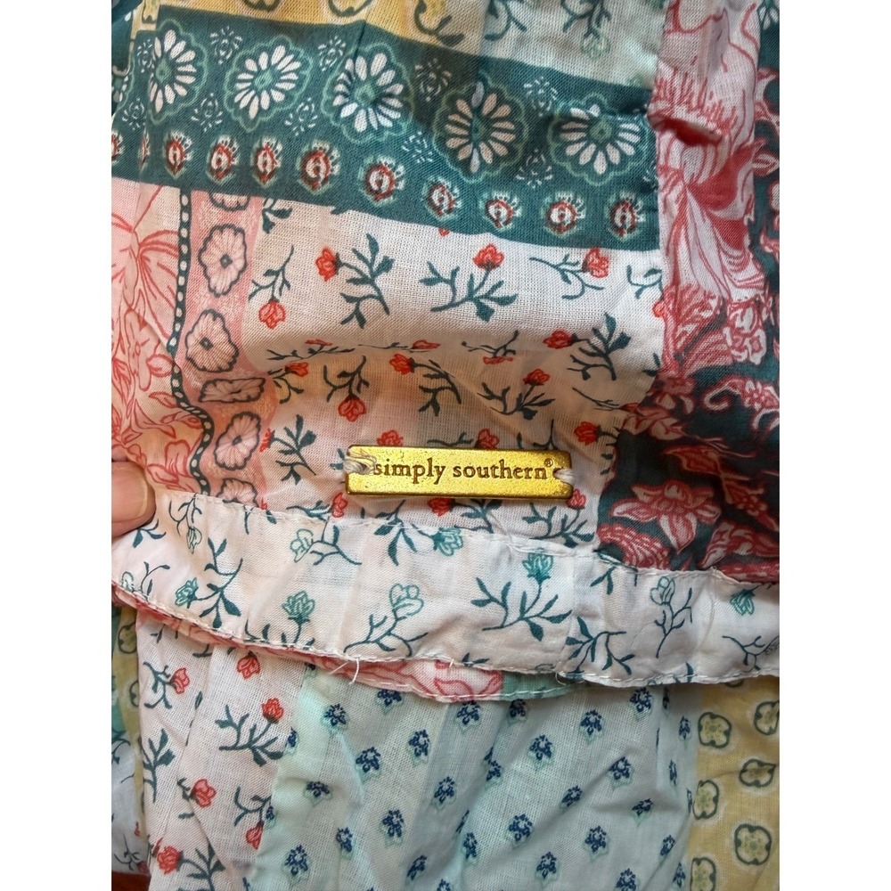 Simply Southern Patchwork Tiered Maxi Dress XL Pink Teal Ruffle Sleeveless NEW - Picture 11 of 11